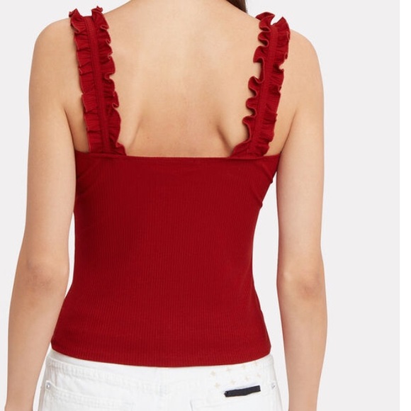 Intermix Red shirt ruffle straps, ribbed knit, size‎ medium - Picture 9 of 10